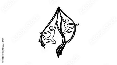Minimalist Aerial Silks Performers Silhouette