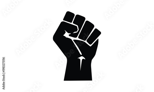 Black lives matter vector silhouette icon, protest fist, raised fist, illustration of power.
