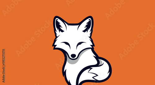 Stylized white fox illustration on orange background.