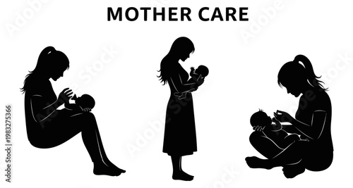 Mother and child silhouettes in tender moments of nurturing and connection