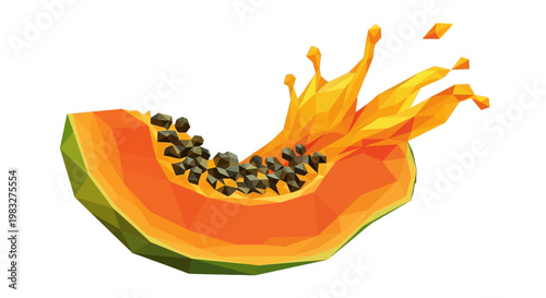 A stylized geometric slice of papaya with a vibrant orange splash