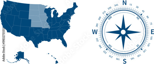 Midwest region. West North Central: Iowa, Kansas, Minnesota, Missouri, Nebraska, North Dakota, South Dakota. States of America territory. Separate states. Vector