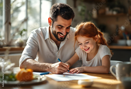 Father helping child with homework
