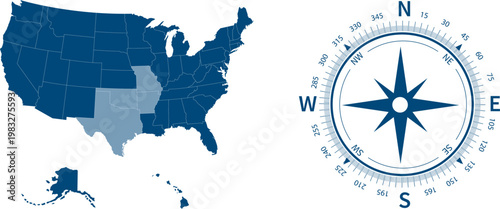 South region. West South Central: Arkansas, Louisiana, Oklahoma, Texas. States of America territory. Separate states. Vector