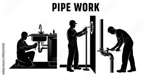 Plumber working on pipes in kitchen sink during installation concept