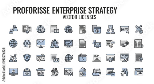 Enterprise strategy vector icons set. Business plan