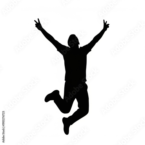 Silhouette of Man Jumping with Arms Outstretched.