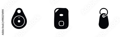 Three black icons for keychains and tags on white background