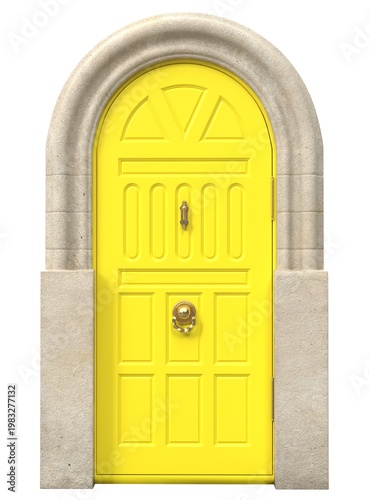 Classic arched front door with decorative panels and vintage architecture