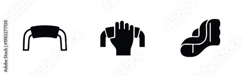 Set of three black icons representing cleaning tools