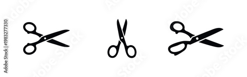 Set of three black icons representing scissors
