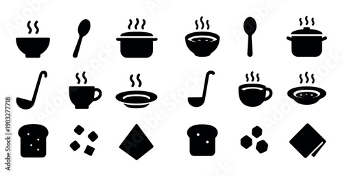 Hot soup and bread icons shown in simple layout