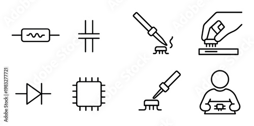 Circuit component icons depicting soldering and parts
