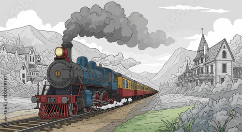 Vintage Steam Locomotive Train Engine.