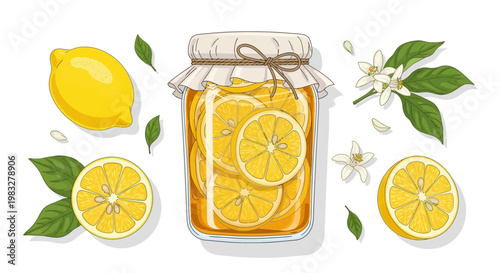 Lemons in a jar with slices.