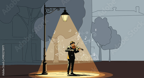 Man playing violin on city street.