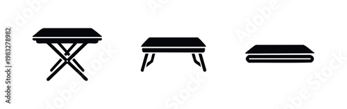 Table icons: folding table, flat table, folded table silhouettes