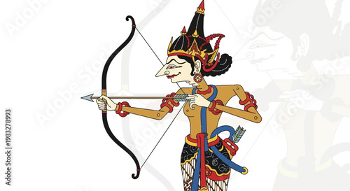 Wayang kulit character with bow.