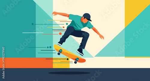 Young man performing skateboard trick aerial.