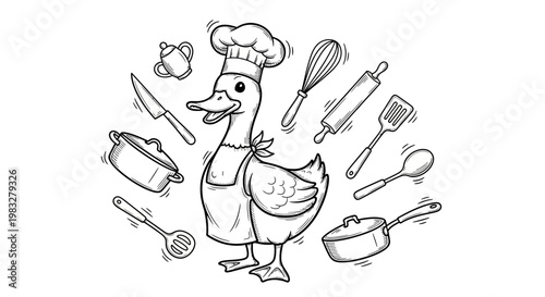 Cartoon duck wearing chef hat.