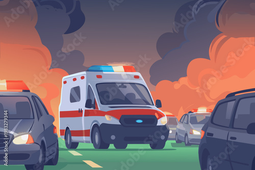 Emergency vehicle trying to pass through heavy tra