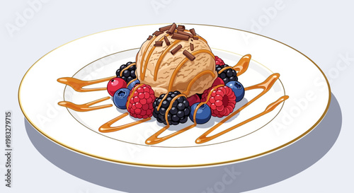 Delicious Ice Cream with Fresh Berries.