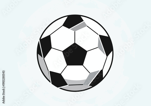 A classic black and white soccer ball with hexagonal and pentagonal panels, isolated on a light blue background.