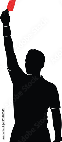 Silhouette of referee holding up red card soccer football