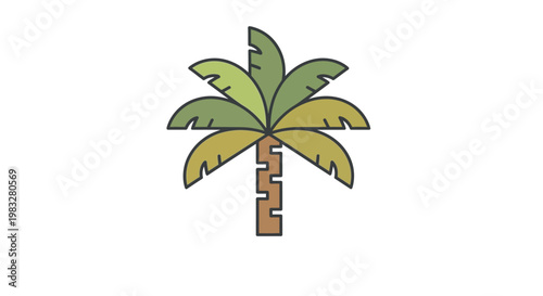Isolated vector illustration of a stylized palm tree with green and brown leaves, perfect for travel and tropical themes