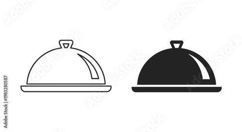 Restaurant service cloche icon in outline and solid fill variations representing catering and fine dining presentation