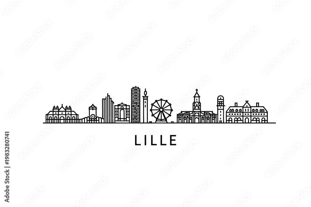 Fototapeta premium Lille city skyline with buildings and ferris wheel in France urban landscape