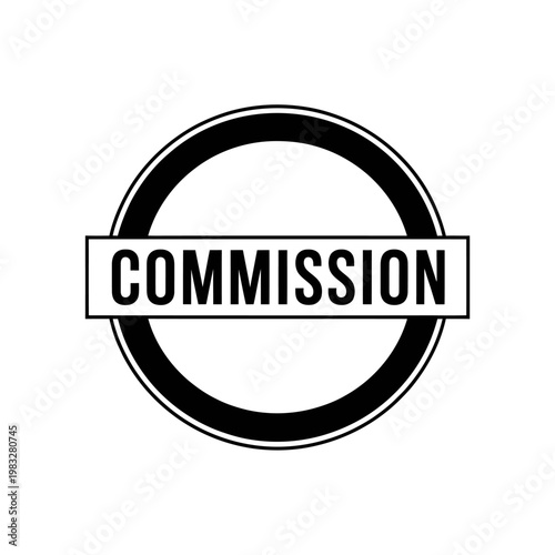 Black commission stamp seal icon with circle and rectangle text