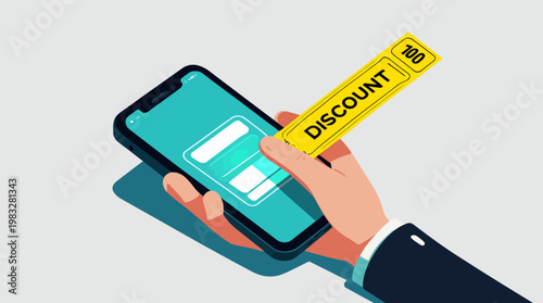 Mobile Phone with Digital Discount Coupon Concept Illustration