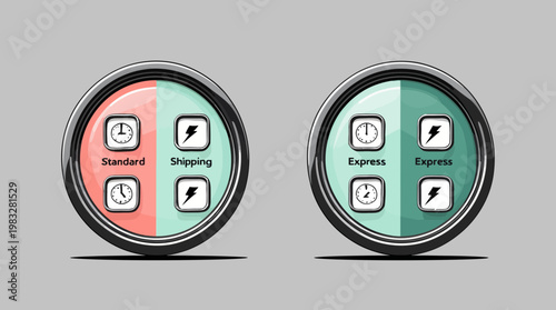 Standard and Express Shipping Speedometer Icons for Delivery Service