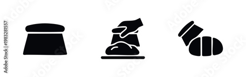 Bag of Flour, Dough, and Flour Sieve Icons