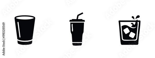 Drinking Glasses, Cup with Straw, and Iced Drink Icons