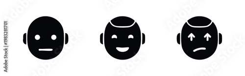 Emotions icon set: neutral face, happy face, confused face