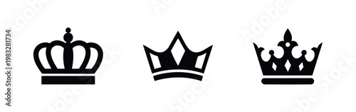 Crown icon set: royal crown, ornate crown, regal crown