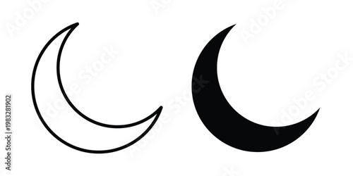 Moon icon Flat and linear stroke vector design isolated illustration.
