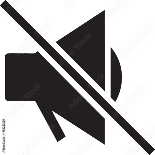Mute symbol, sound off icon, black sign on transparent background.