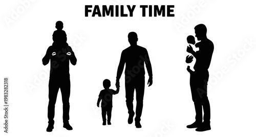 Silhouettes of Fathers and Children in a Concept of Family Time