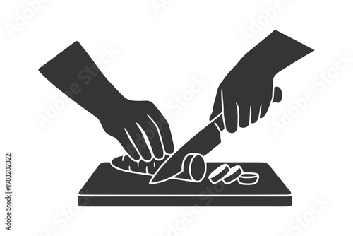 包丁で食材を切る手のシルエットアイコン