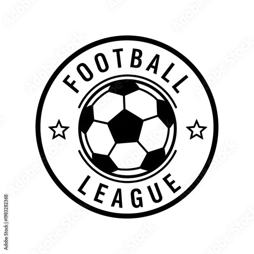 Minimalist black and white football league logo with a soccer ball and two stars in a circular emblem on a white background