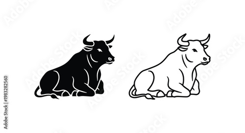 Bull Symbols: Black and White Oxen Art Designs Vector