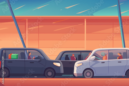 Traffic jam at airport drop off area with cars lin (1)