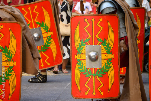 Принти на полотні Roman legionary shields in a historical reenactment parade