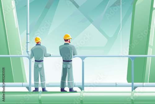 Safety inspection zone with workers wearing protec