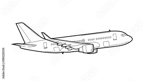 Vector 2D CAD drawing of an airplane in flight mode