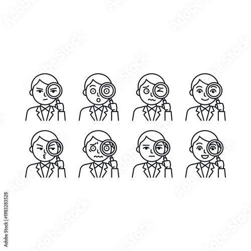 Cartoon businessmen with various facial expressions.
