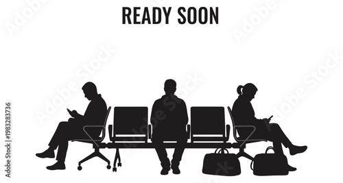 Silhouettes of people waiting in chairs with bags during day time